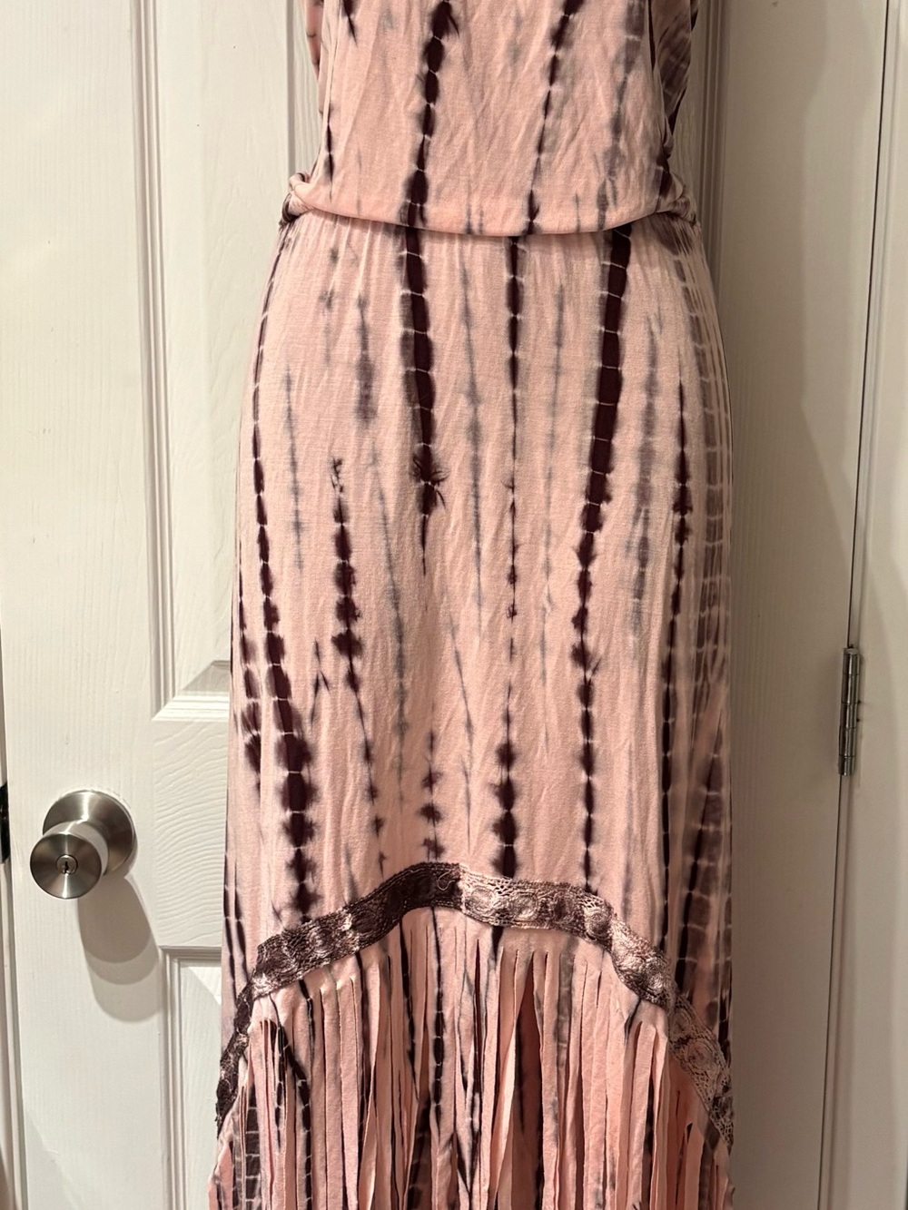 Boston Proper Pink and Brown Tie-Dye Fringe Maxi Dress - Picture 2 of 2